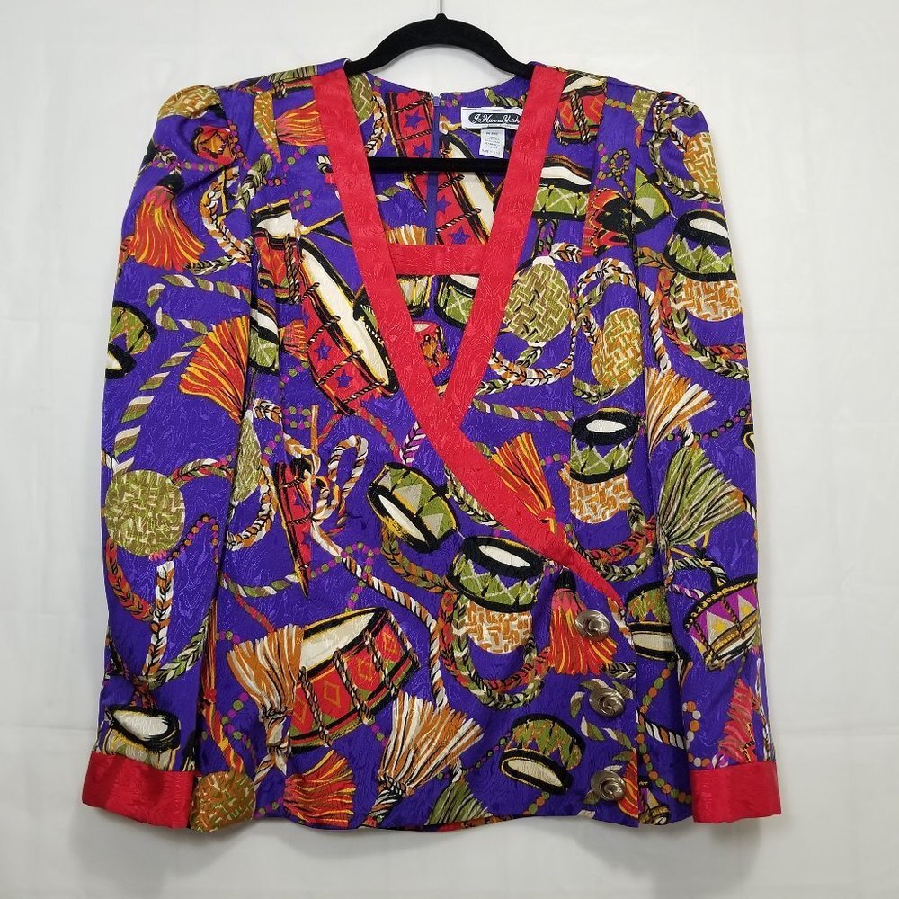 Vintage Jo Hanna York by Joan Davis skirt and top set band drummer print size 12